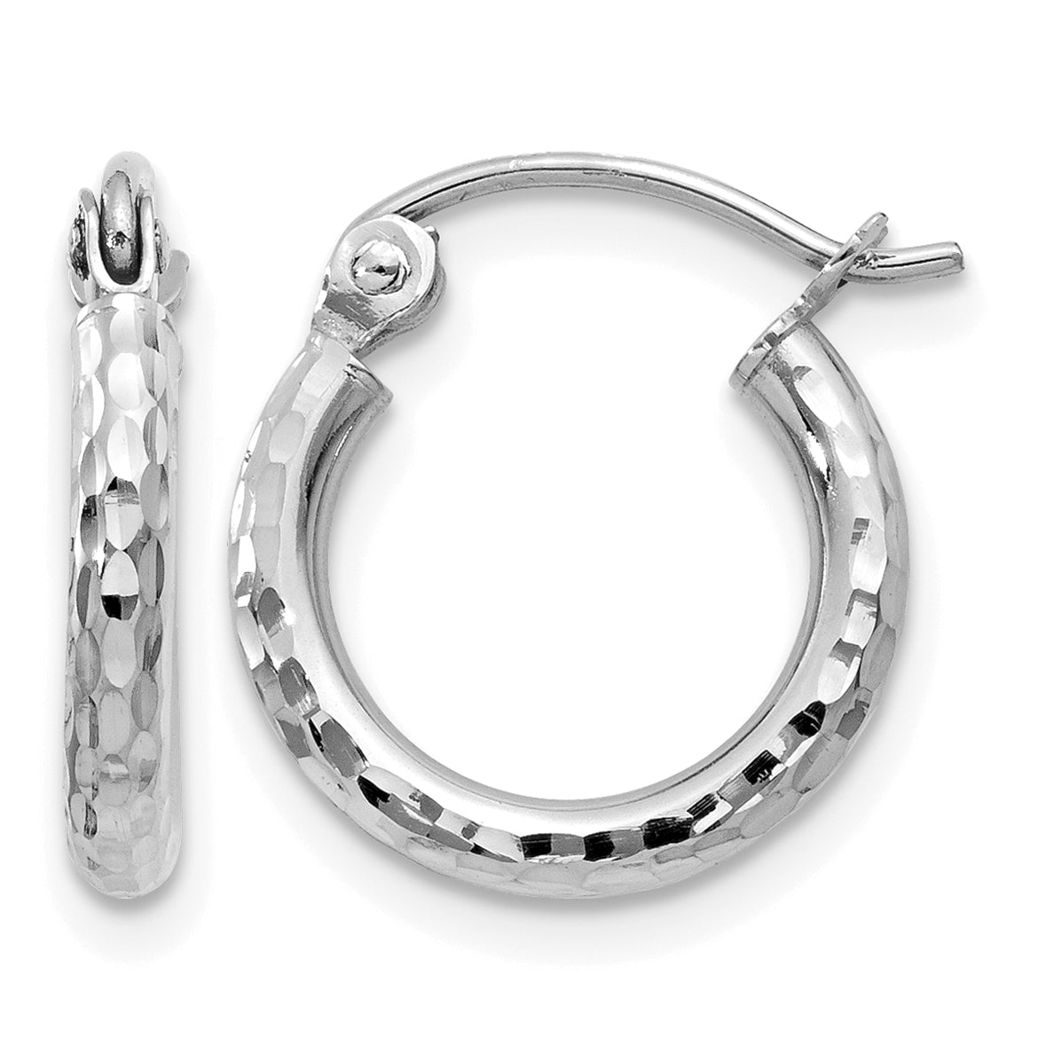 Gold Diamond-cut Classic Hoop Earrings - 10k White Gold / 2 mm / 13 mm#10k White Gold_2 mm_13 mm