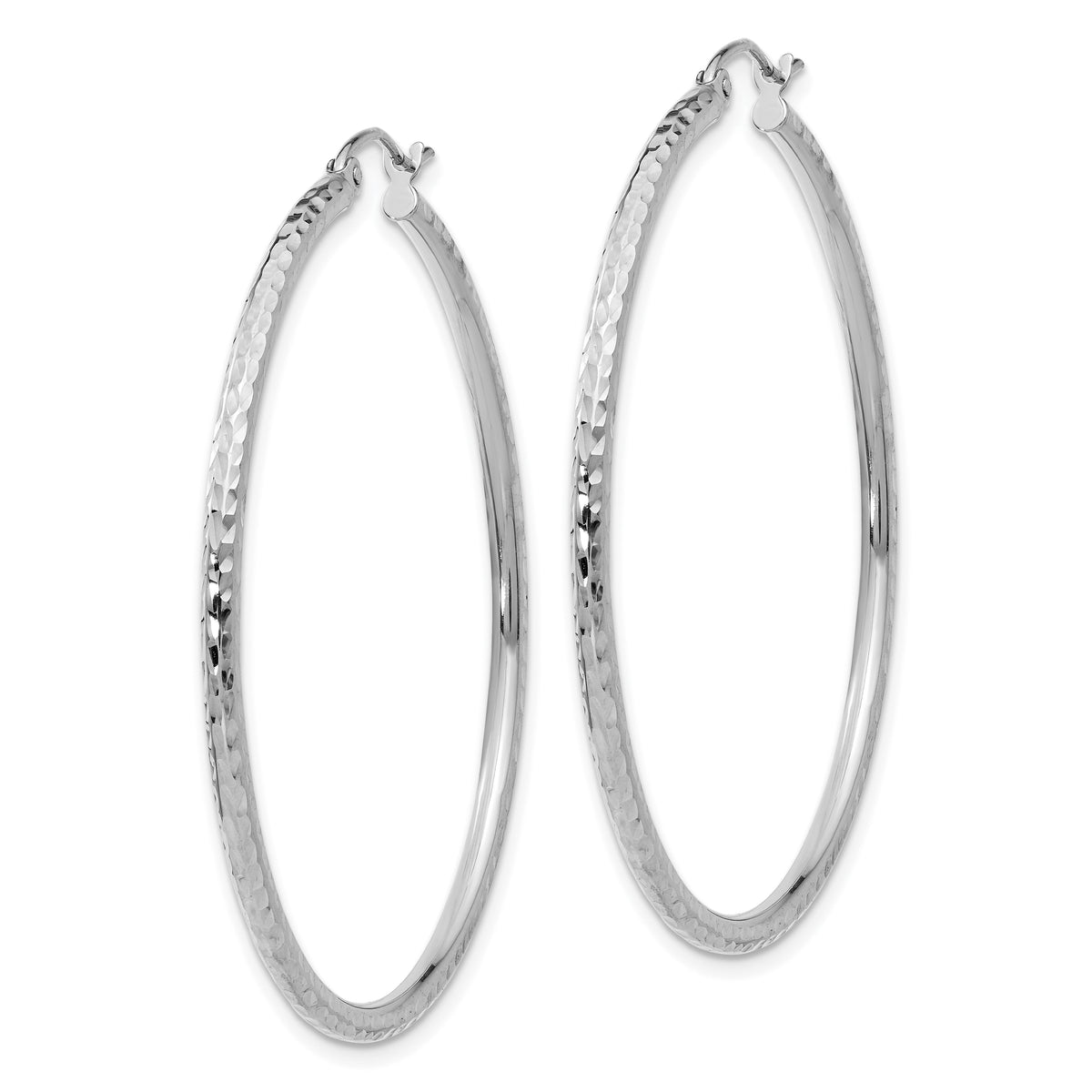 Gold Diamond-cut Classic Hoop Earrings - 10k White Gold / 2 mm / 45 mm
