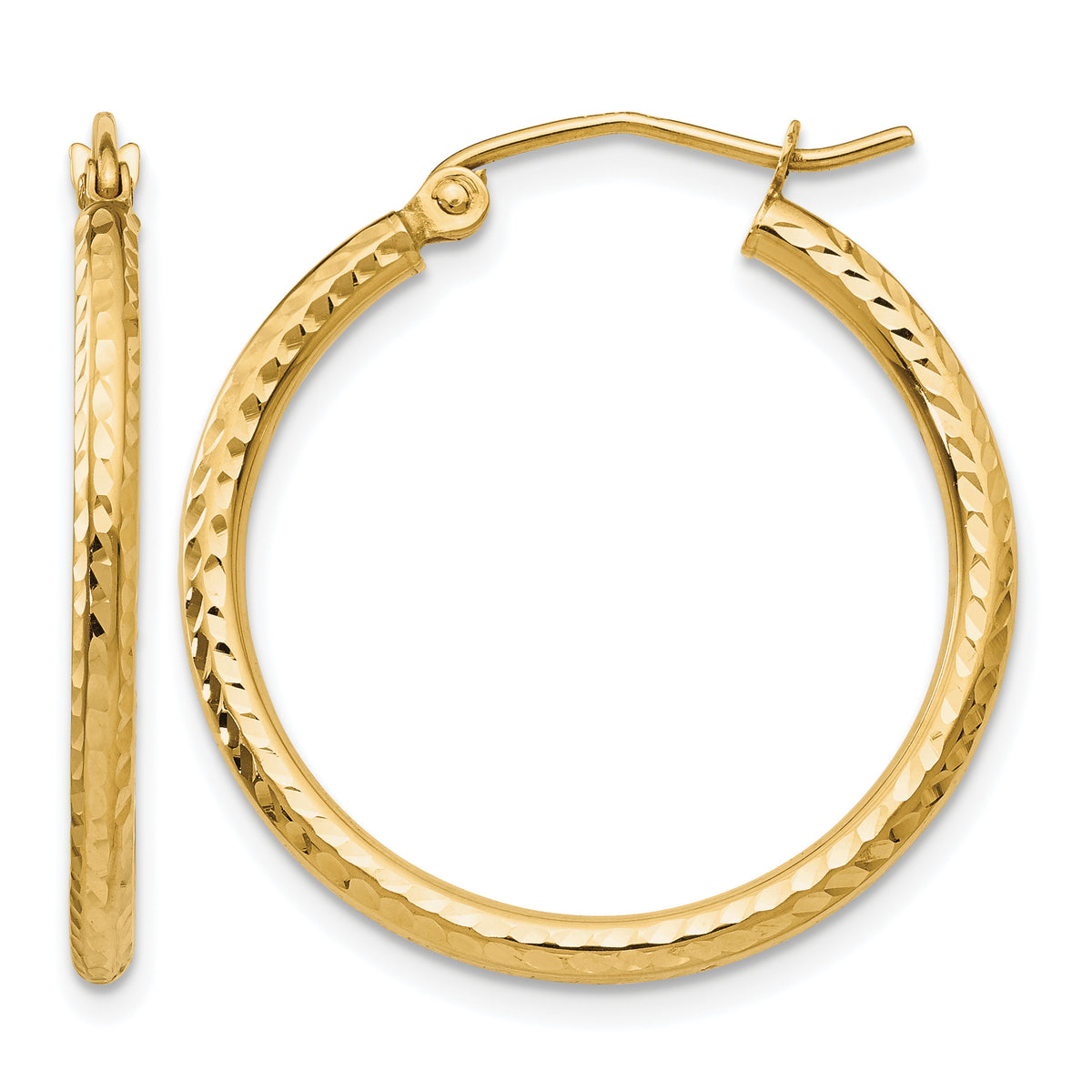Gold Diamond-cut Classic Hoop Earrings - 10k Yellow Gold / 2 mm / 25 mm
