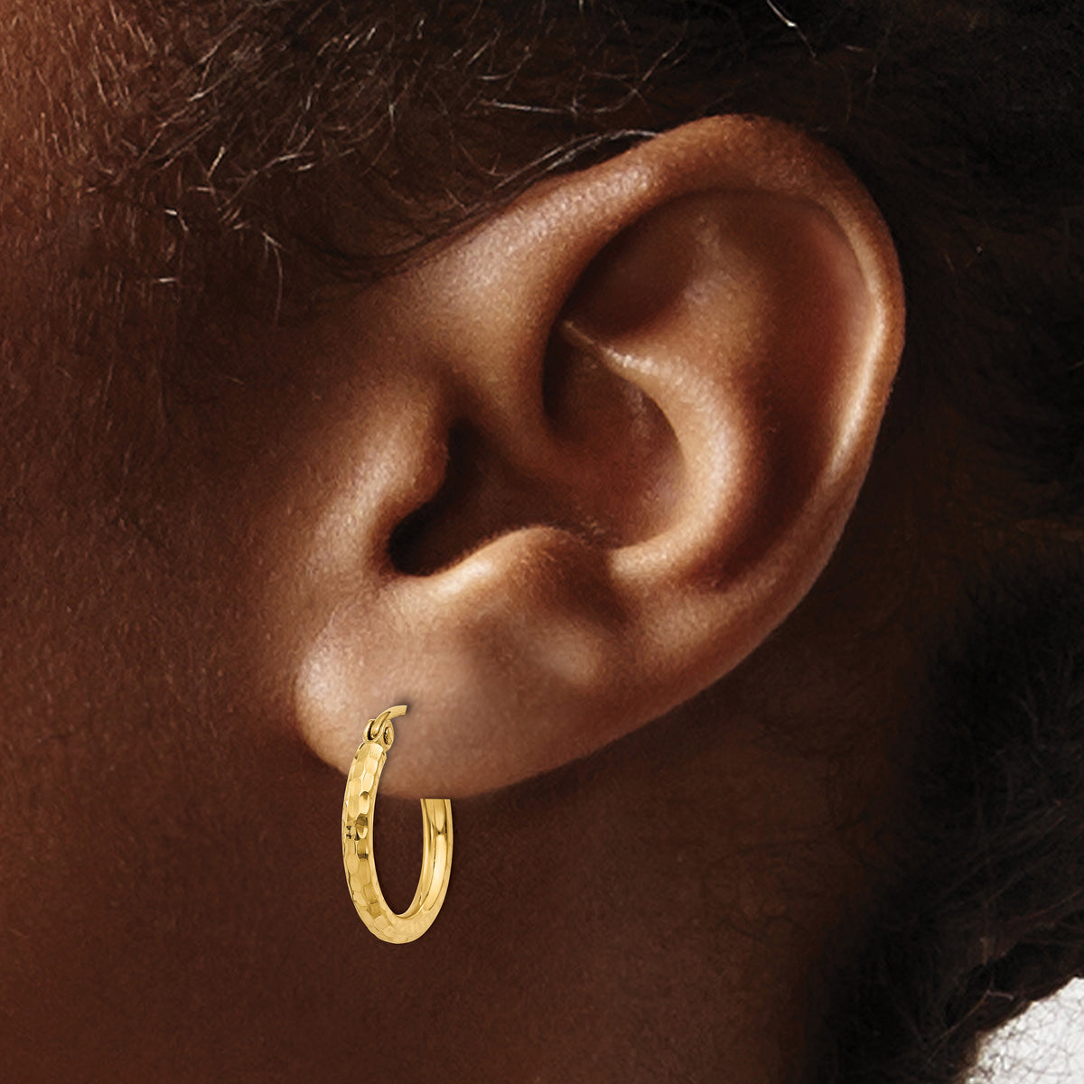 Gold Diamond-cut Classic Hoop Earrings - 10k Yellow Gold / 2 mm / 15 mm