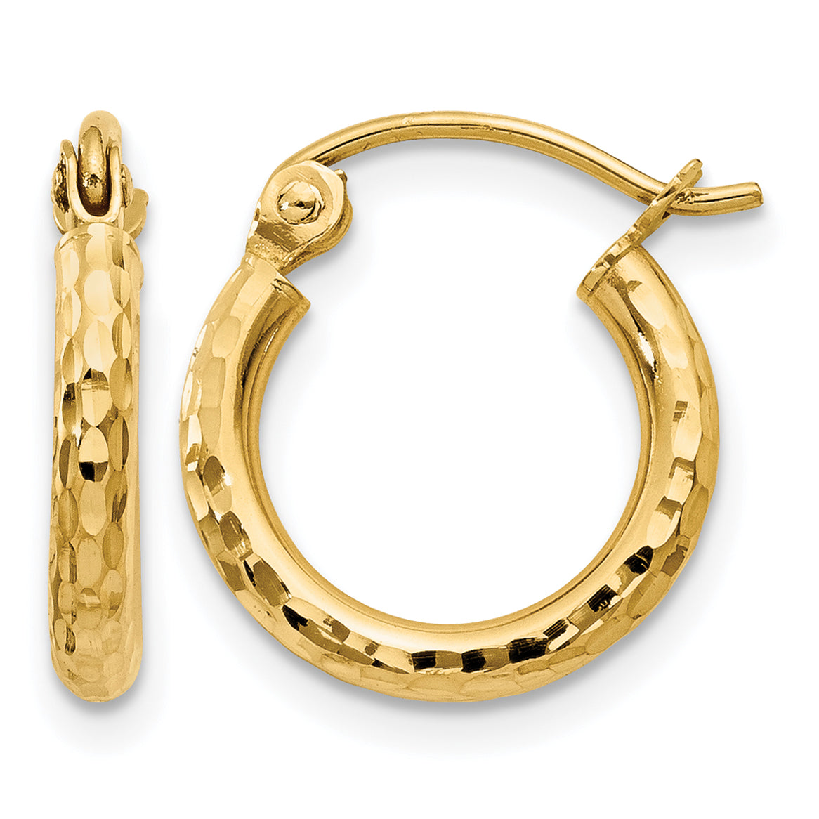 Gold Diamond-cut Classic Hoop Earrings - 10k Yellow Gold / 2 mm / 13 mm
