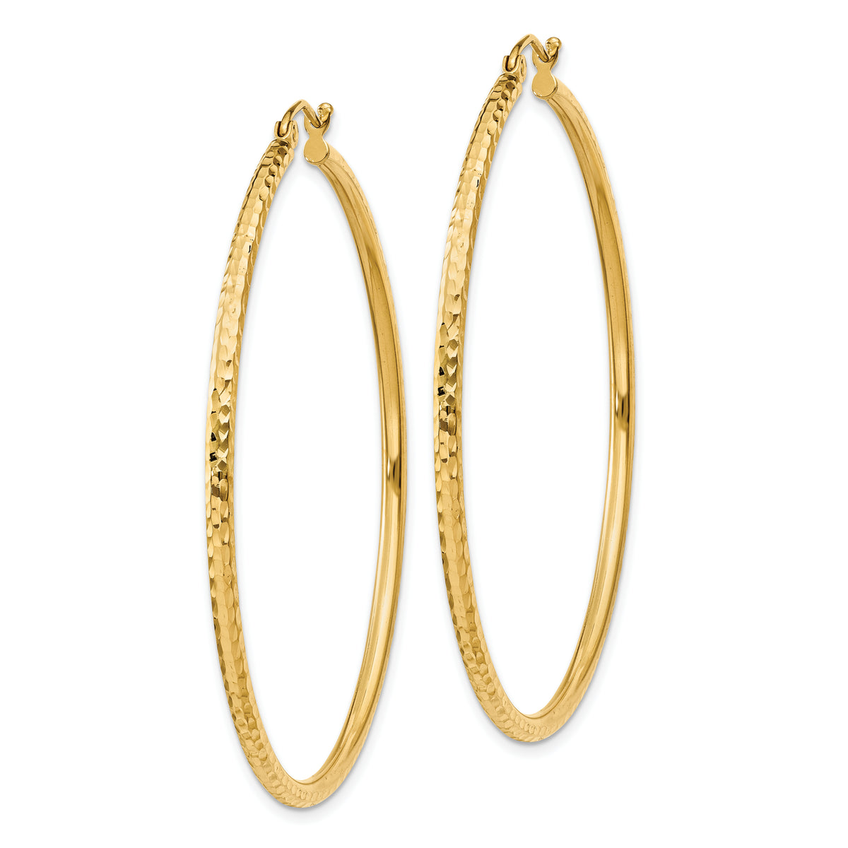 Gold Diamond-cut Classic Hoop Earrings - 10k Yellow Gold / 2 mm / 50 mm