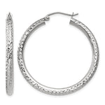 Gold Diamond-cut Classic Hoop Earrings - 10k White Gold / 3 mm / 35 mm