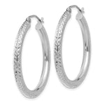 Gold Diamond-cut Classic Hoop Earrings - 10k White Gold / 3 mm / 30 mm, Round