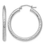 Gold Diamond-cut Classic Hoop Earrings - 10k White Gold / 3 mm / 30 mm, Round