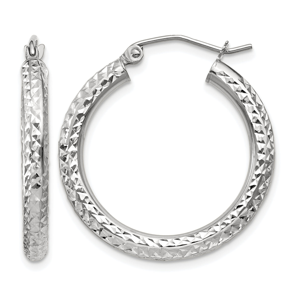 Gold Diamond-cut Classic Hoop Earrings - 10k White Gold / 3 mm / 25 mm