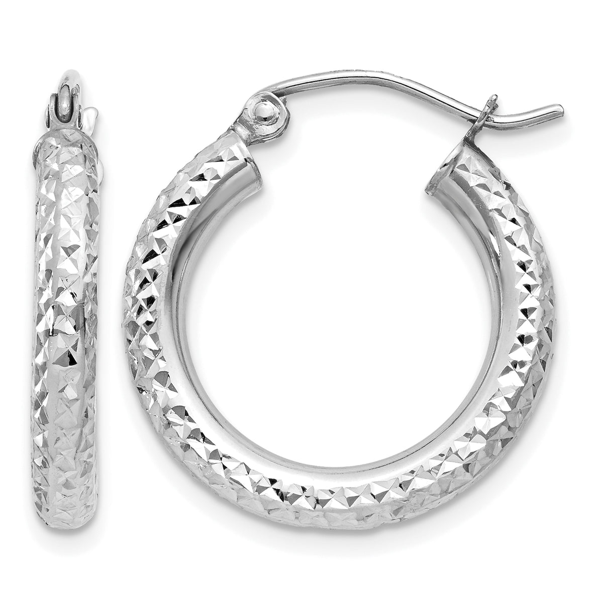 Gold Diamond-cut Classic Hoop Earrings - 10k White Gold / 3 mm / 20 mm