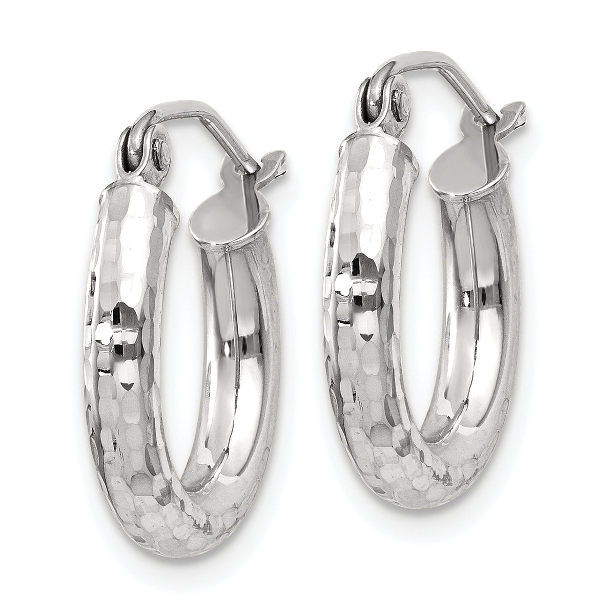 Gold Diamond-cut Classic Hoop Earrings - 10k White Gold / 3 mm / 15 mm