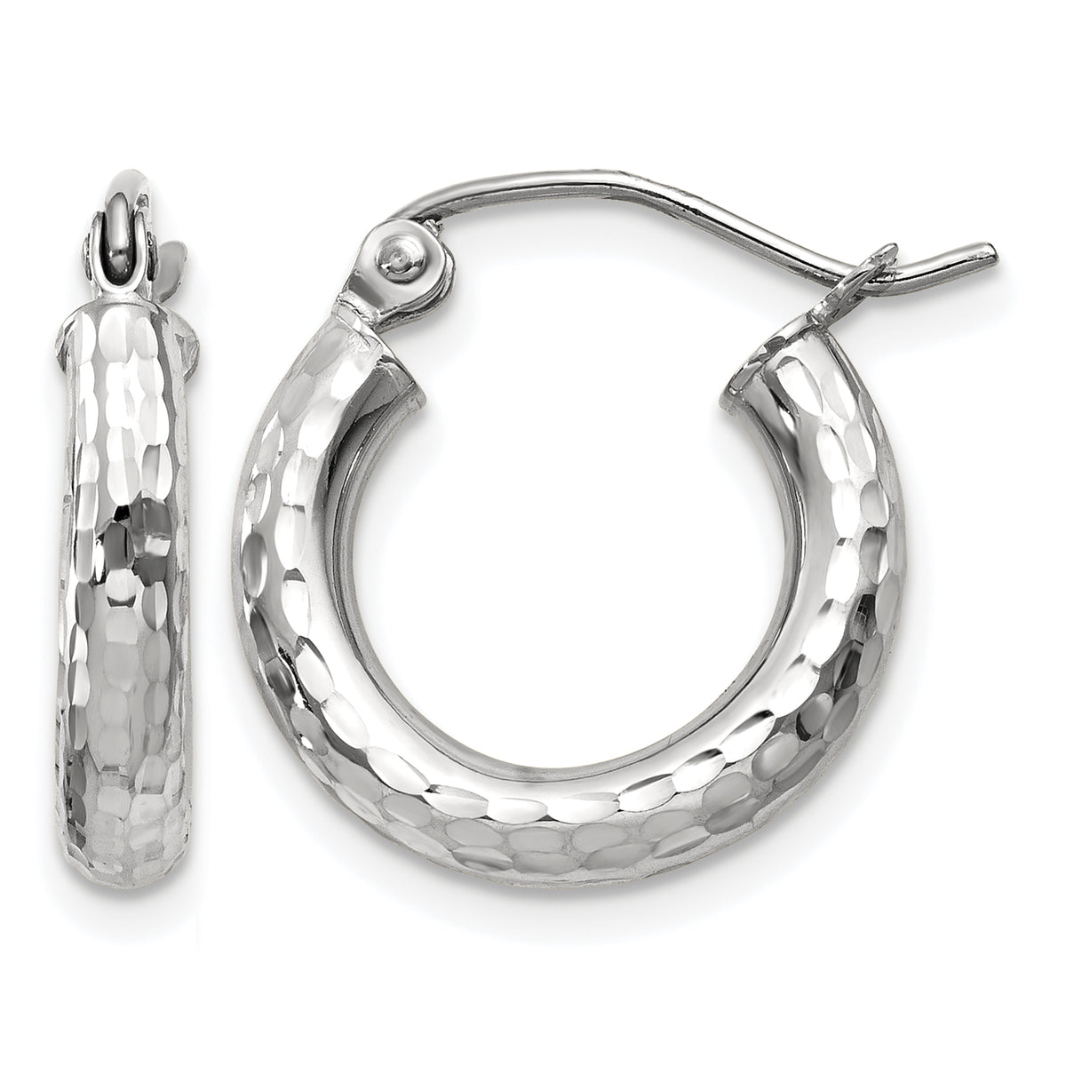 Gold Diamond-cut Classic Hoop Earrings - 10k White Gold / 3 mm / 15 mm