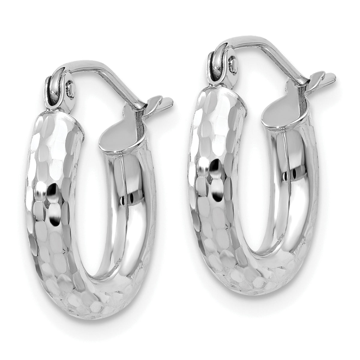 Gold Diamond-cut Classic Hoop Earrings - 10k White Gold / 3 mm / 13 mm