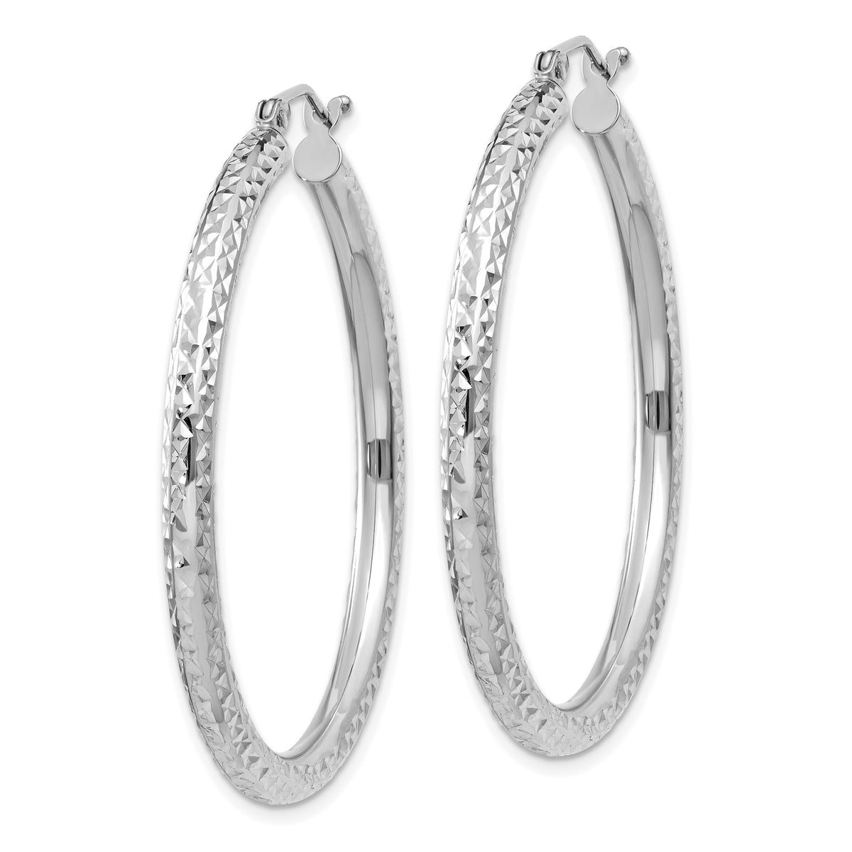 Gold Diamond-cut Classic Hoop Earrings - 10k White Gold / 3 mm / 40 mm