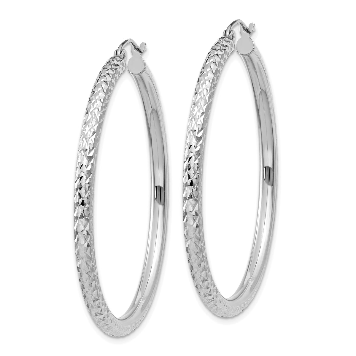 Gold Diamond-cut Classic Hoop Earrings - 10k White Gold / 3 mm / 45 mm