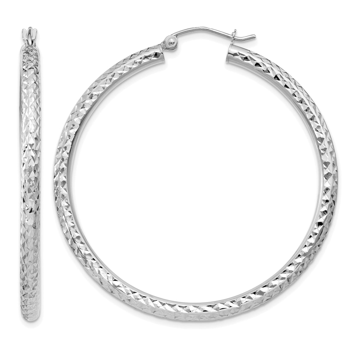 Gold Diamond-cut Classic Hoop Earrings - 10k White Gold / 3 mm / 45 mm