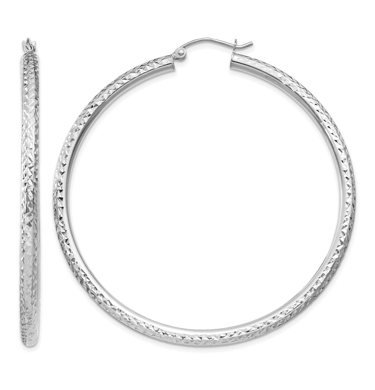 Gold Diamond-cut Classic Hoop Earrings - 10k White Gold / 3 mm / 55 mm