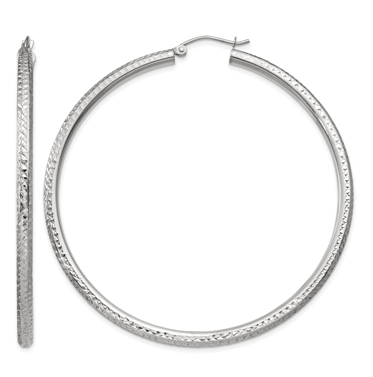 Gold Diamond-cut Classic Hoop Earrings - 10k White Gold / 3 mm / 60 mm