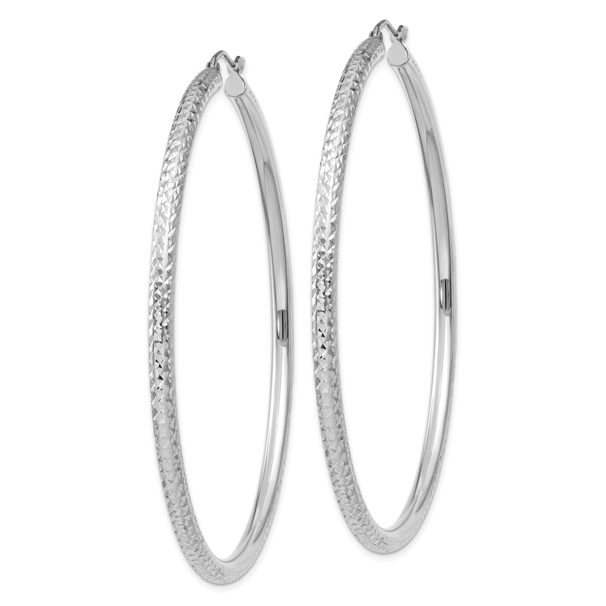 Gold Diamond-cut Classic Hoop Earrings - 10k White Gold / 3 mm / 65 mm