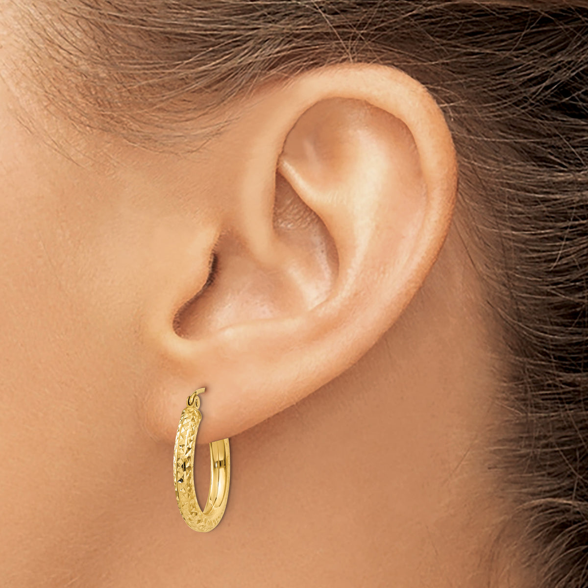 Gold Diamond-cut Classic Hoop Earrings - 10k Yellow Gold / 3 mm / 20 mm