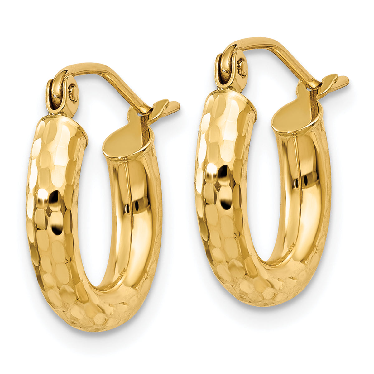 Gold Diamond-cut Classic Hoop Earrings - 10k Yellow Gold / 3 mm / 13 mm