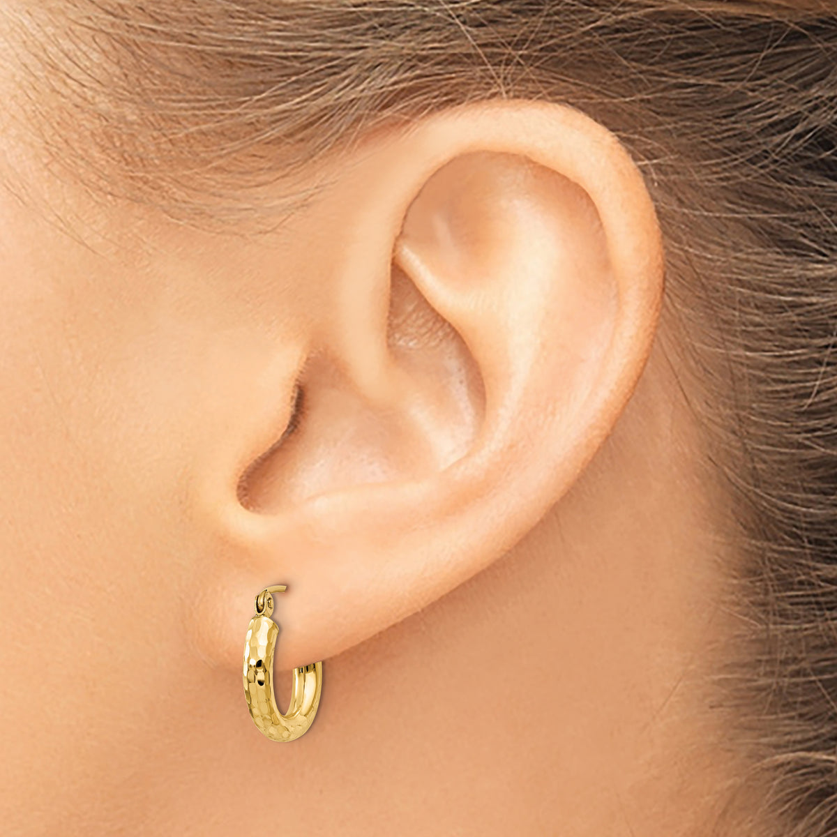 Gold Diamond-cut Classic Hoop Earrings - 10k Yellow Gold / 3 mm / 13 mm