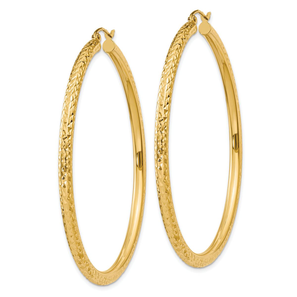 Gold Diamond-cut Classic Hoop Earrings - 10k Yellow Gold / 3 mm / 55 mm