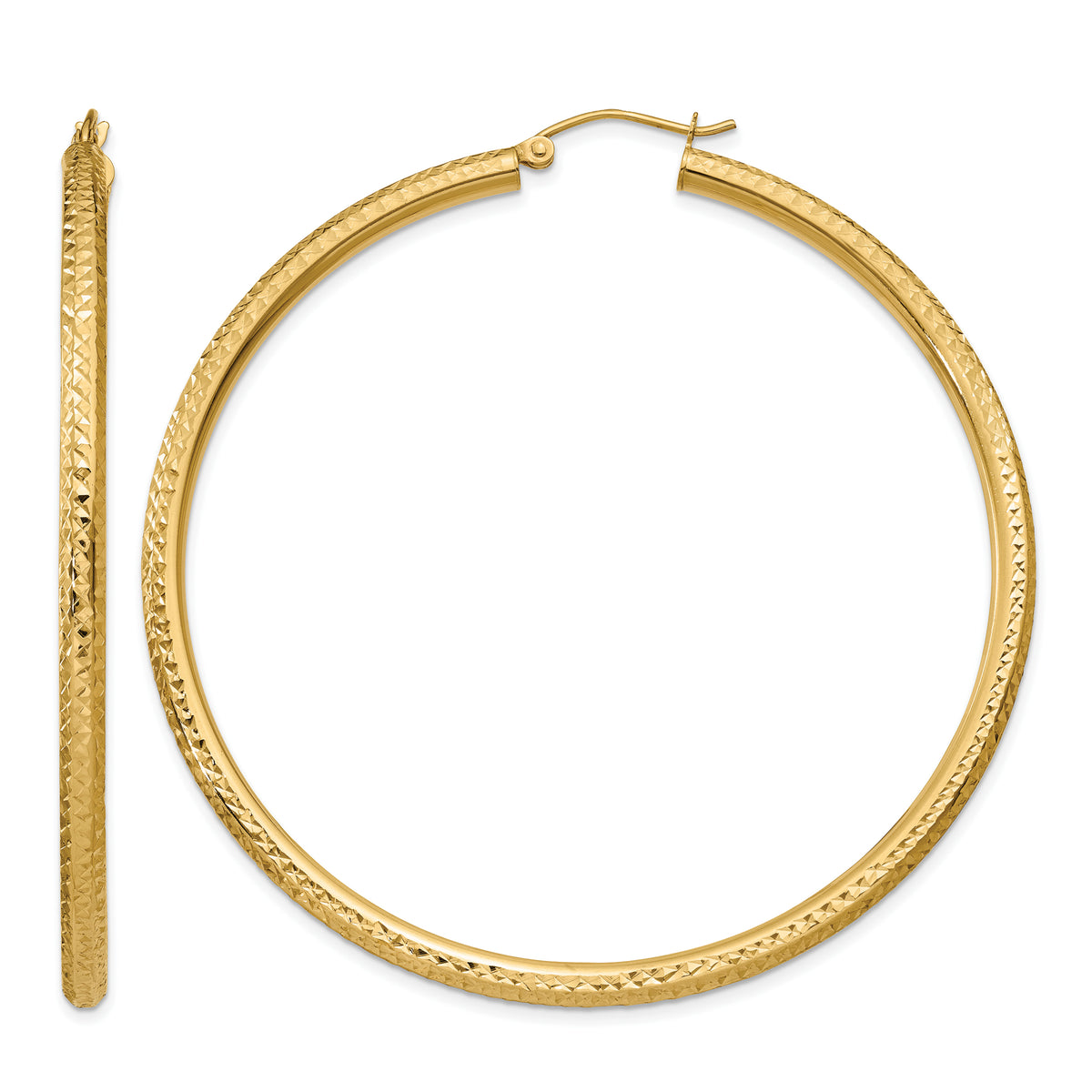 Gold Diamond-cut Classic Hoop Earrings - 10k Yellow Gold / 3 mm / 60 mm