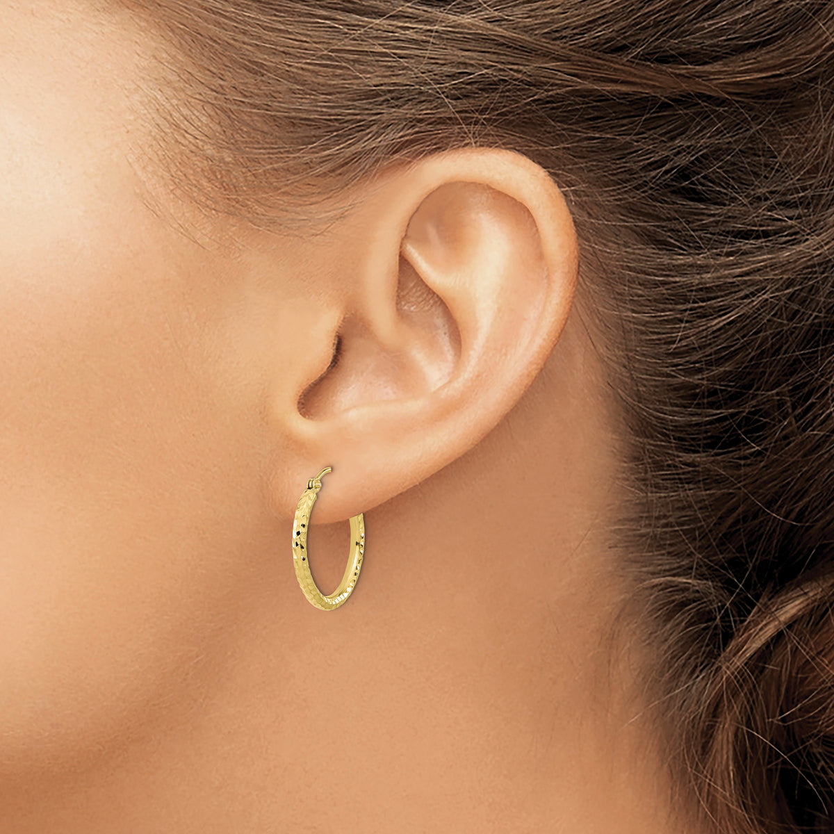 Gold Diamond-cut Classic Hoop Earrings - 10k Yellow Gold / 2 mm / 20 mm