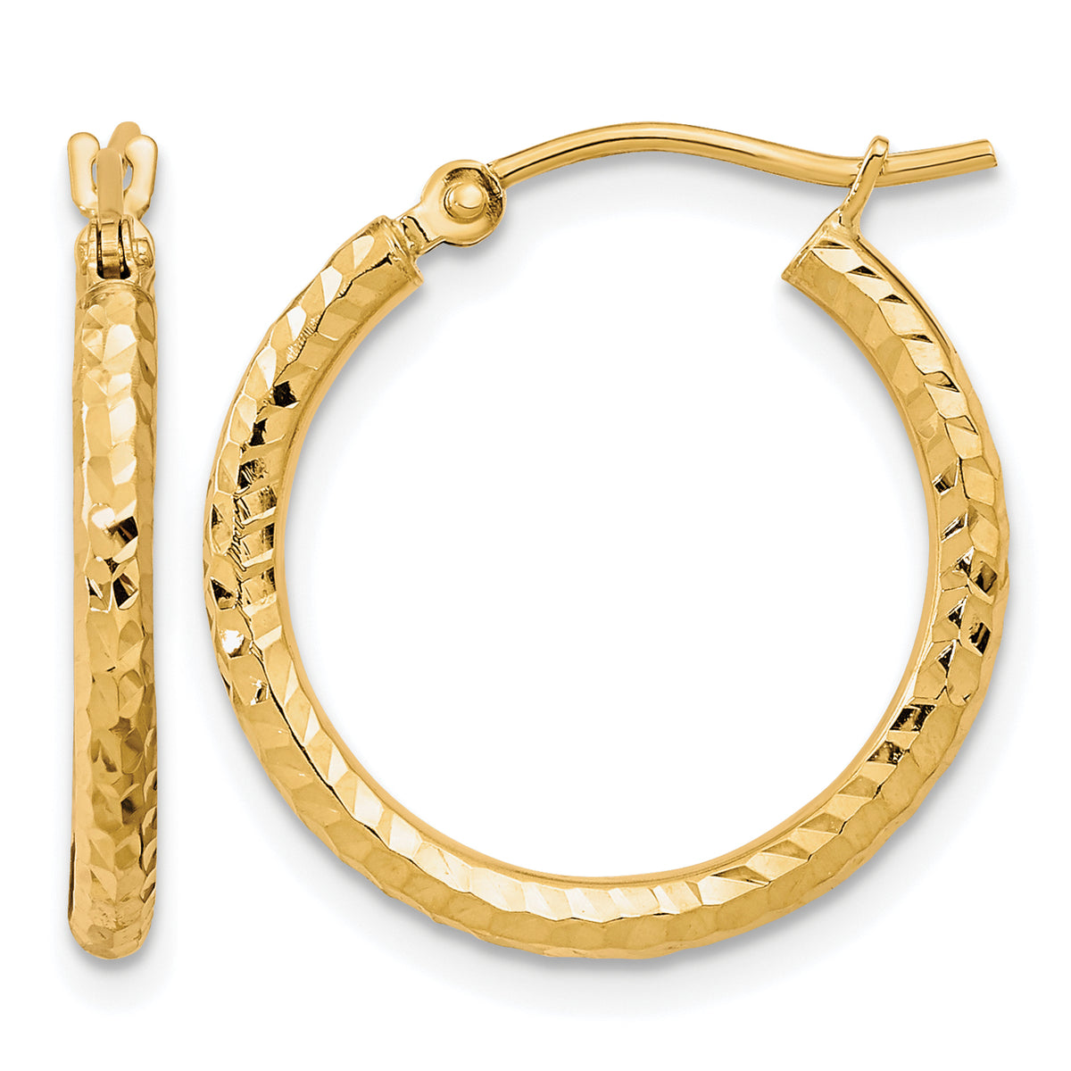 Gold Diamond-cut Classic Hoop Earrings - 10k Yellow Gold / 2 mm / 20 mm
