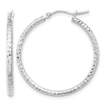Gold Diamond-cut Classic Hoop Earrings - 10k White Gold / 2 mm / 30 mm, Round