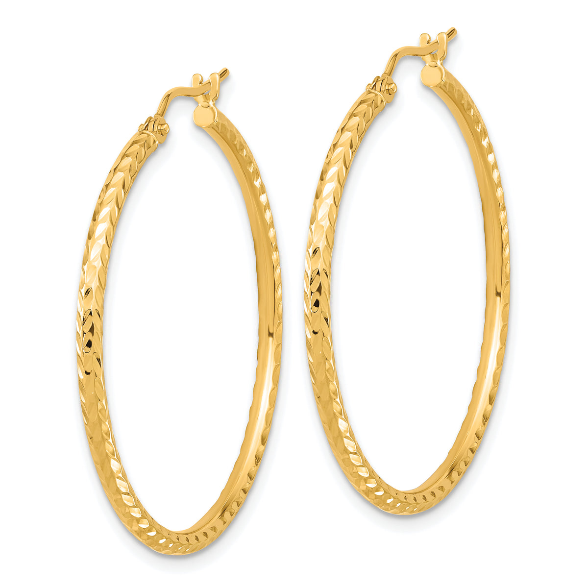 Gold Diamond-cut Classic Hoop Earrings - 10k Yellow Gold / 2 mm / 35 mm