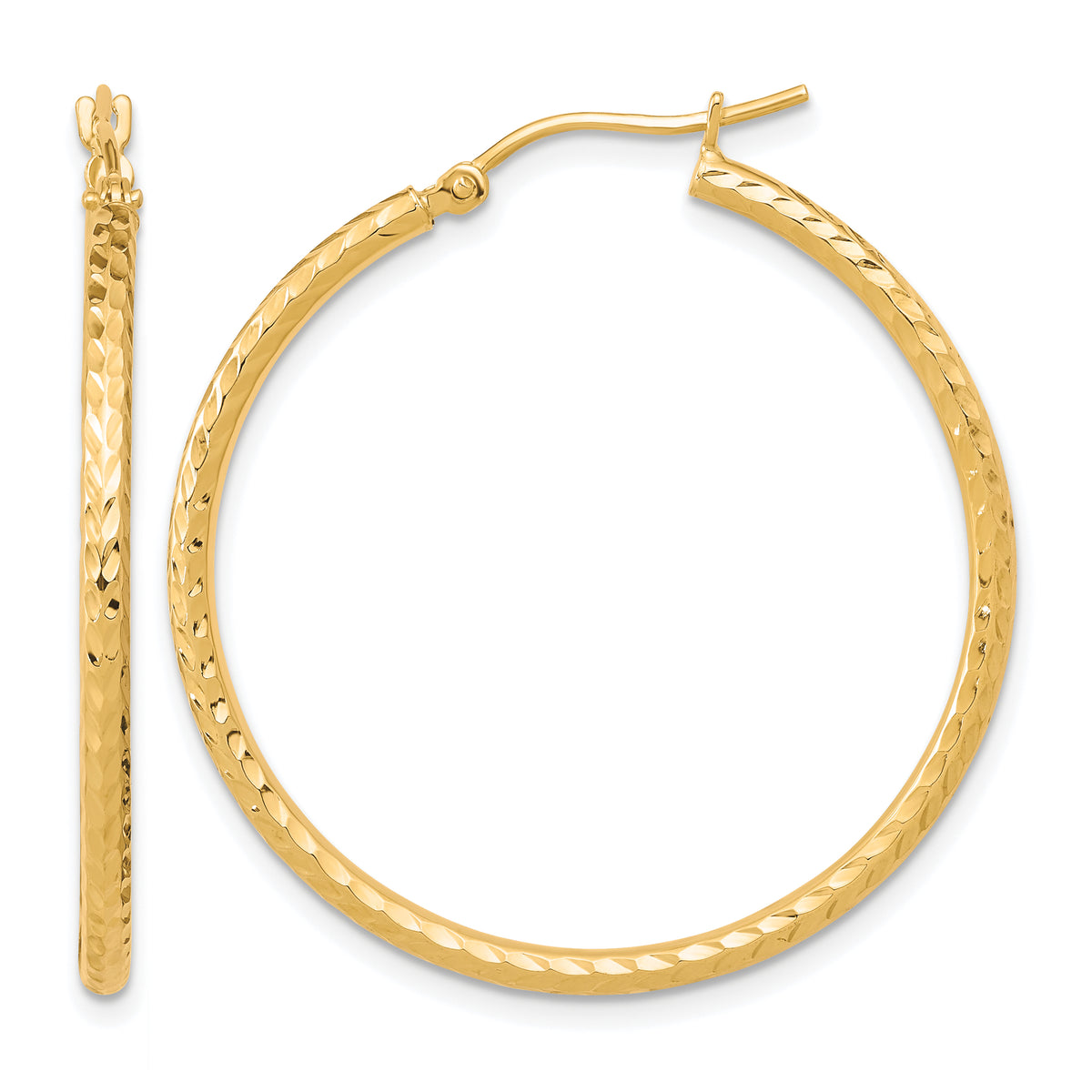 Gold Diamond-cut Classic Hoop Earrings - 10k Yellow Gold / 2 mm / 35 mm