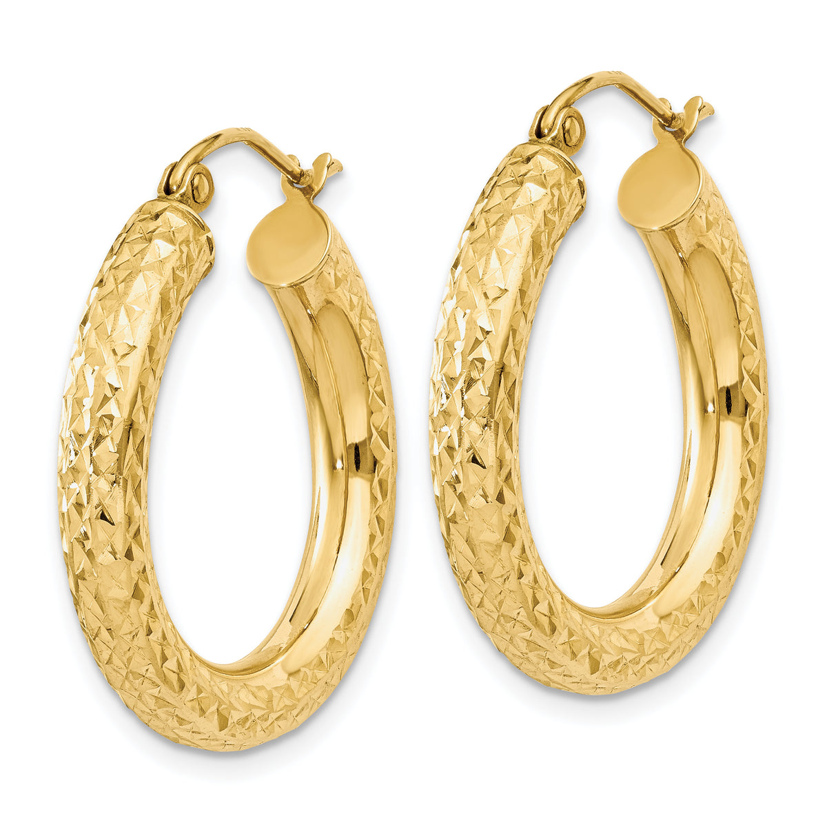 Gold Diamond-cut Classic Hoop Earrings - 10k Yellow Gold / 4 mm / 25 mm