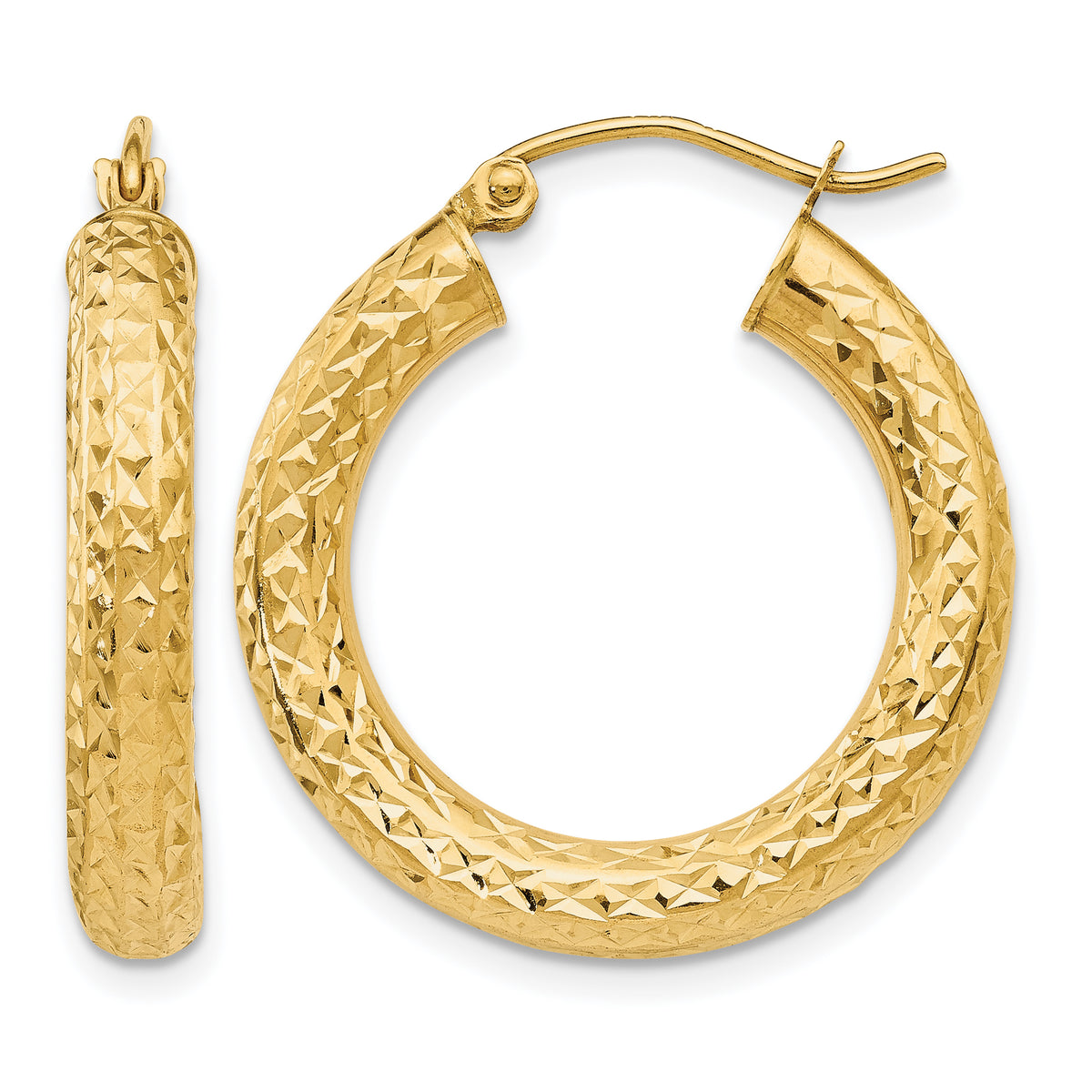 Gold Diamond-cut Classic Hoop Earrings - 10k Yellow Gold / 4 mm / 25 mm