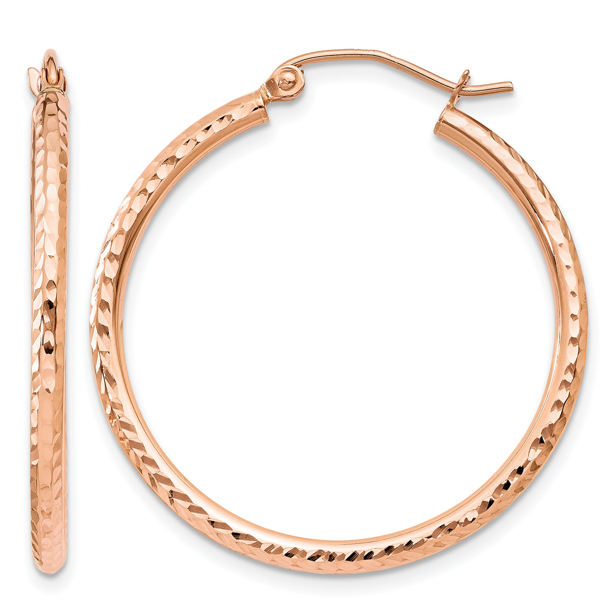 Gold Diamond-cut Classic Hoop Earrings - 10k Rose Gold / 2 mm / 30 mm, Polished