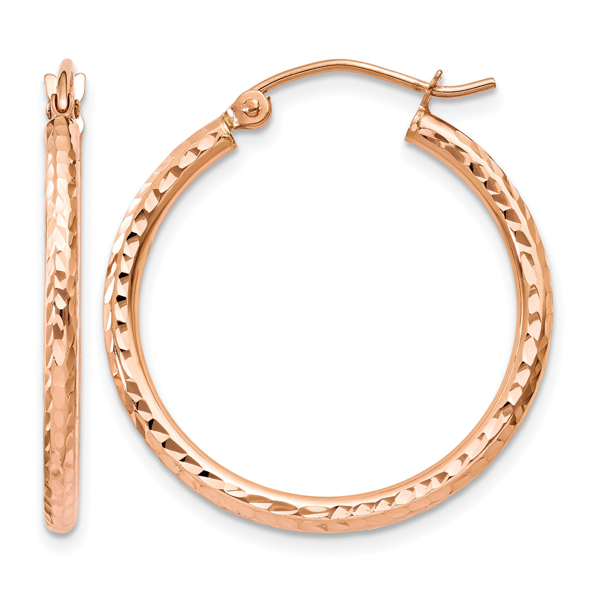 Gold Diamond-cut Classic Hoop Earrings - 10k Rose Gold / 2 mm / 25 mm
