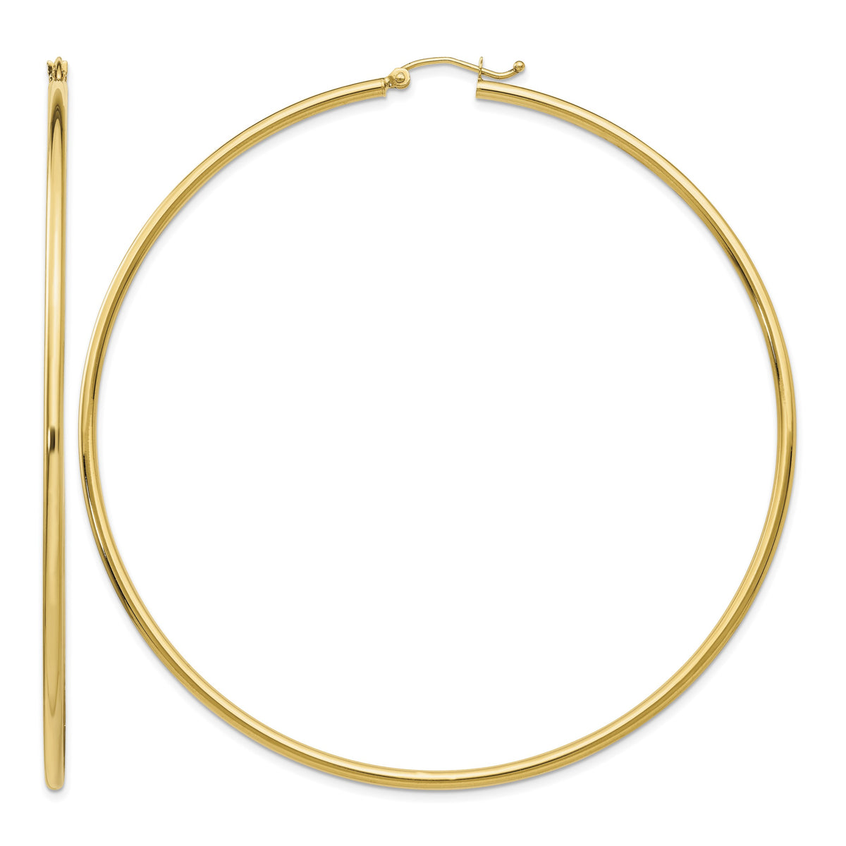 Gold Lightweight Classic Hoop Earrings - 10k Yellow Gold / 2 mm / 75 mm