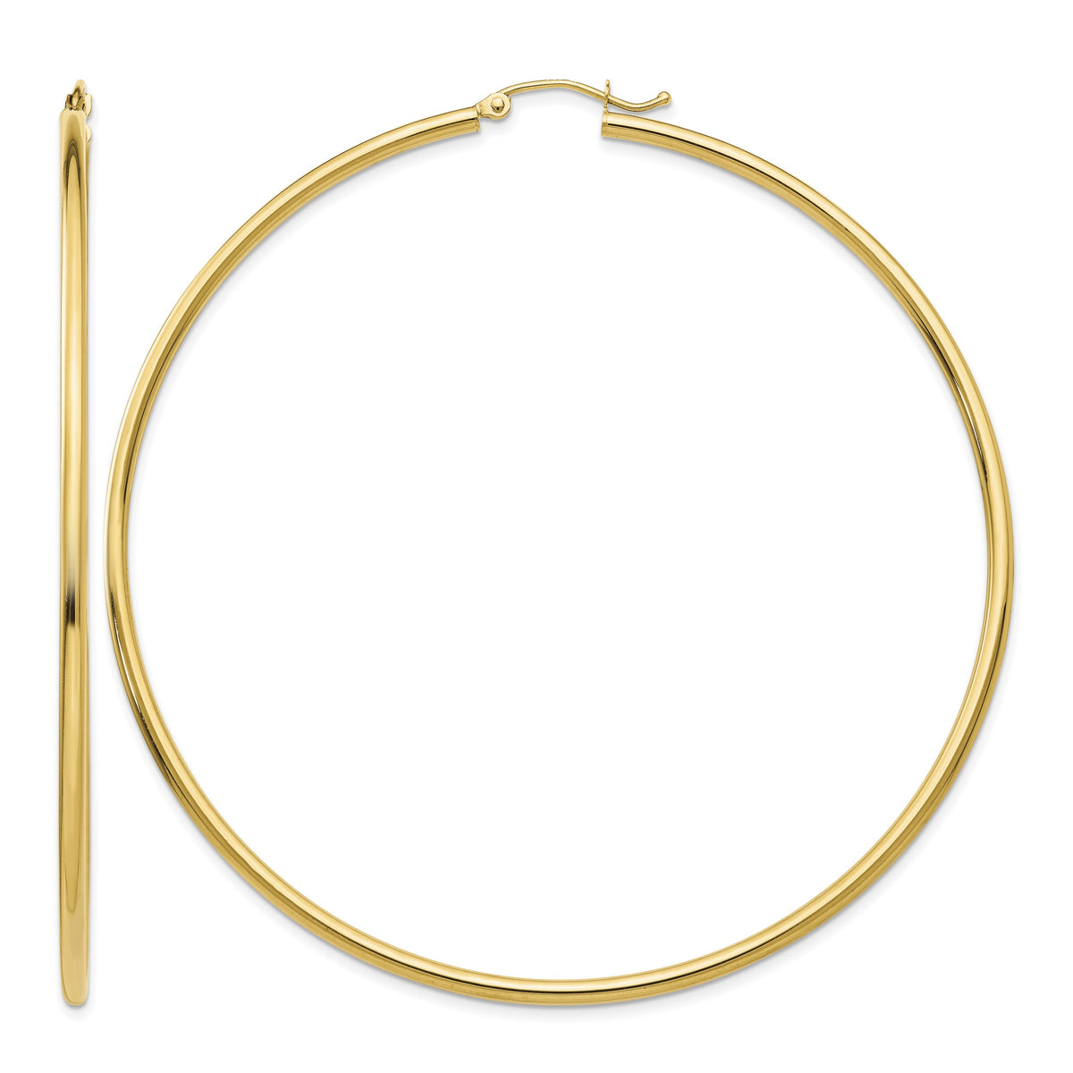 Gold Lightweight Classic Hoop Earrings - 10k Yellow Gold / 2 mm / 70 mm