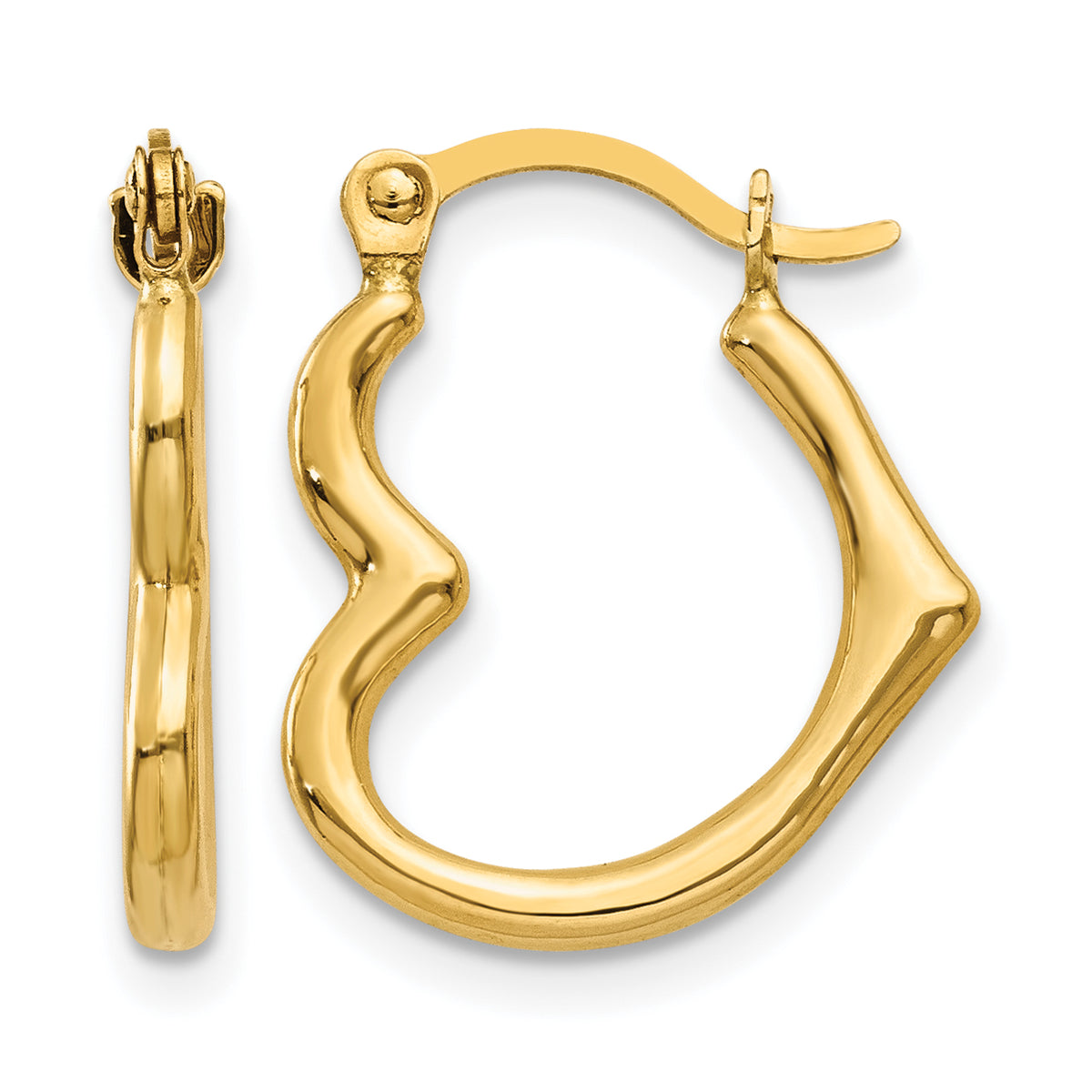 Gold Heart Shaped Hoop Earrings - 10k Yellow Gold / 13 x 16 mm