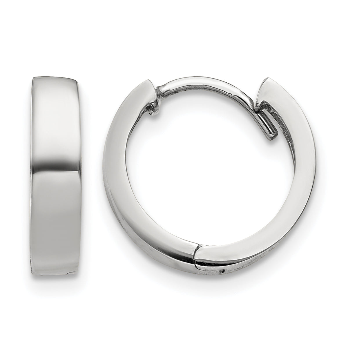 Gold Circle Hinged Hoop Earrings - 10k White Gold / 3 mm / 13 mm