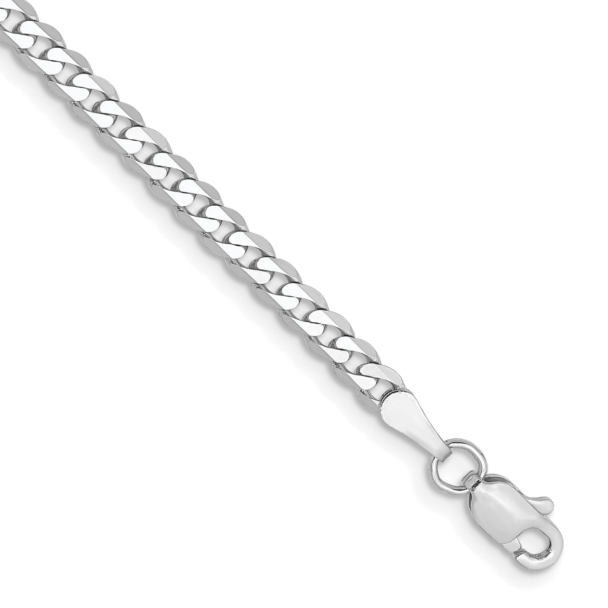 Gold (10K & 14K) Flat Beveled Curb Chain Bracelet - 10k White Gold / 7 in / 2.9 mm