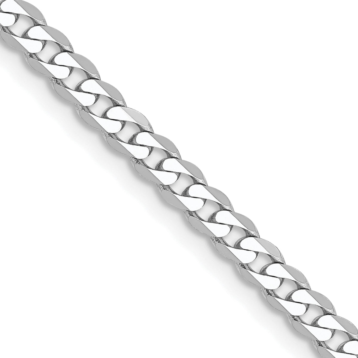 Gold (10K & 14K) Flat Beveled Curb Chain - 10k White Gold / 16 in / 2.9 mm