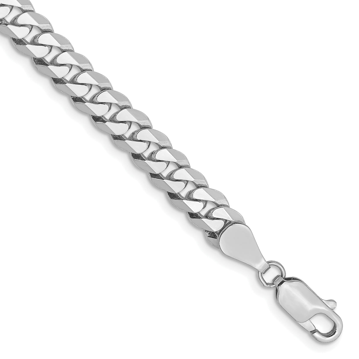 Gold (10K & 14K) Flat Beveled Curb Chain Bracelet - 10k White Gold / 7 in / 5.75 mm