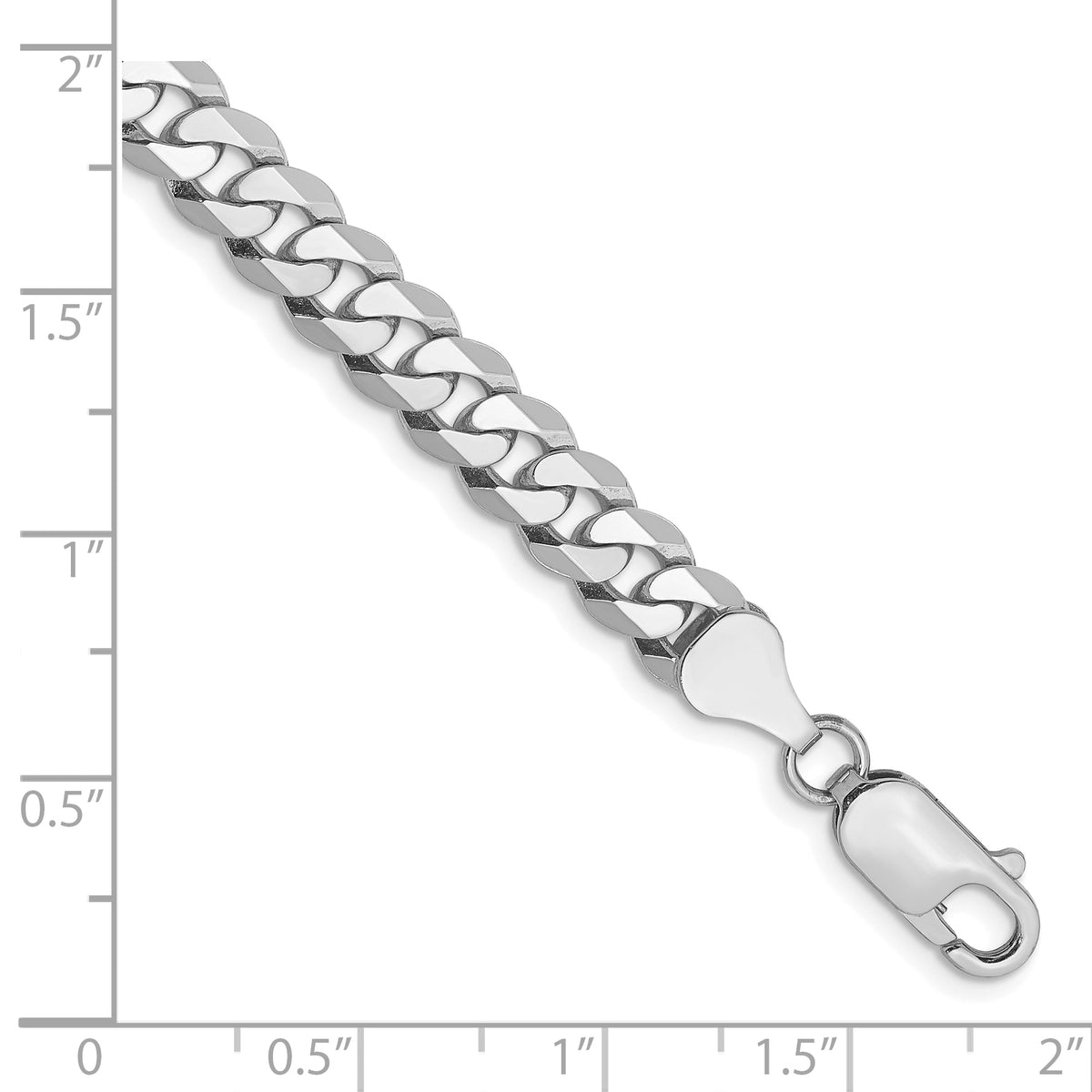 Gold (10K & 14K) Flat Beveled Curb Chain Bracelet - 10k White Gold / 9 in / 6.25 mm