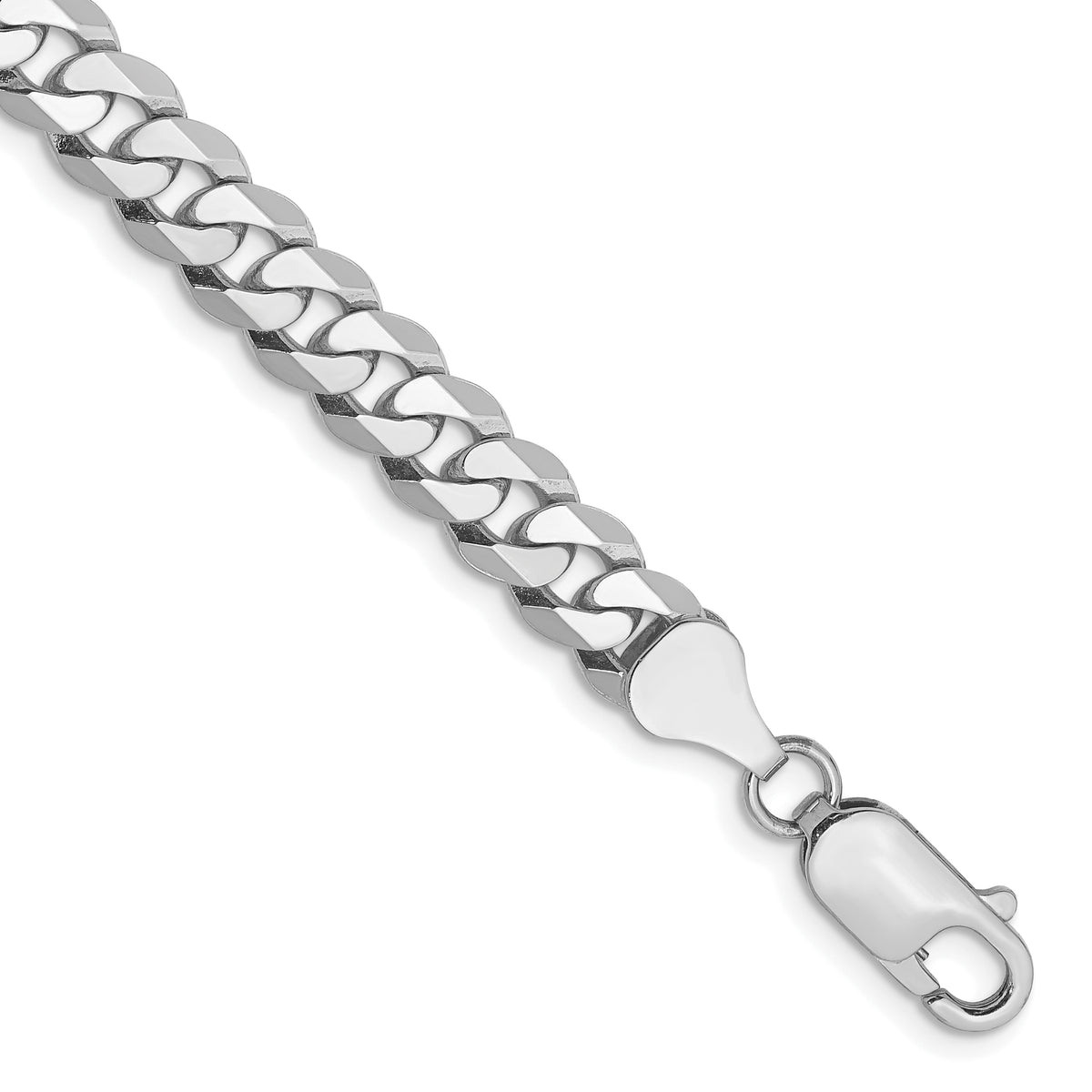 Gold (10K & 14K) Flat Beveled Curb Chain Bracelet - 10k White Gold / 9 in / 6.25 mm