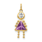 Birthstone Girl Charm - 10k Yellow Gold / February