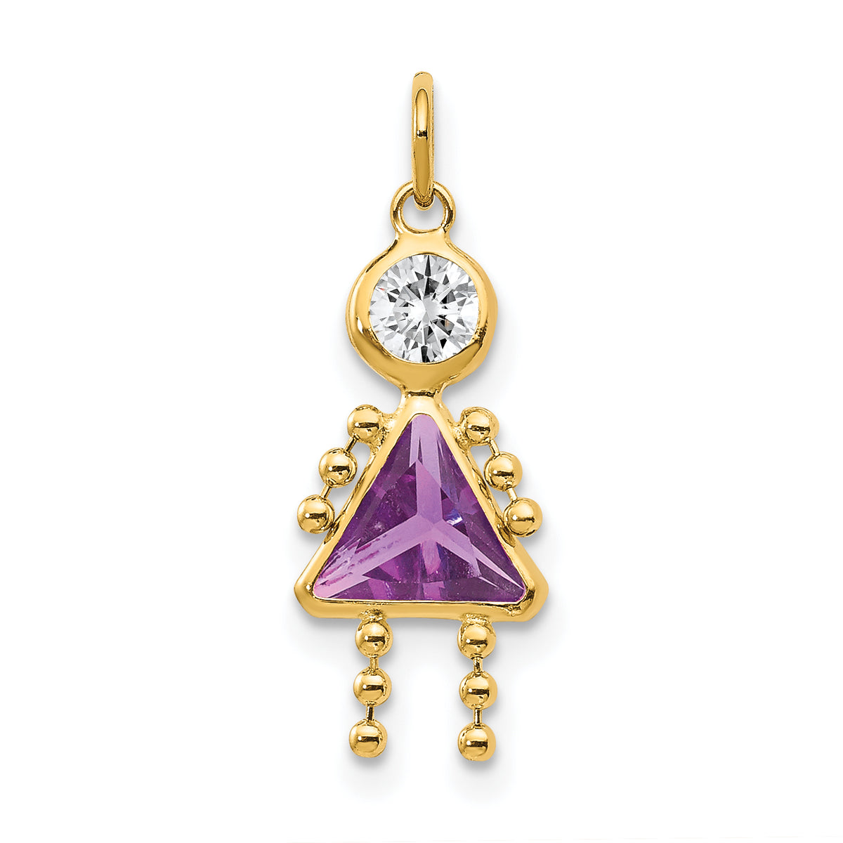 Birthstone Girl Charm - 10k Yellow Gold / February