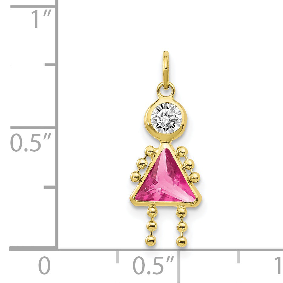 Birthstone Girl Charm - 10k Yellow Gold / October