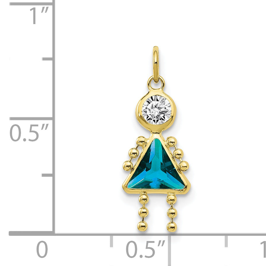Birthstone Girl Charm - 10k Yellow Gold / December