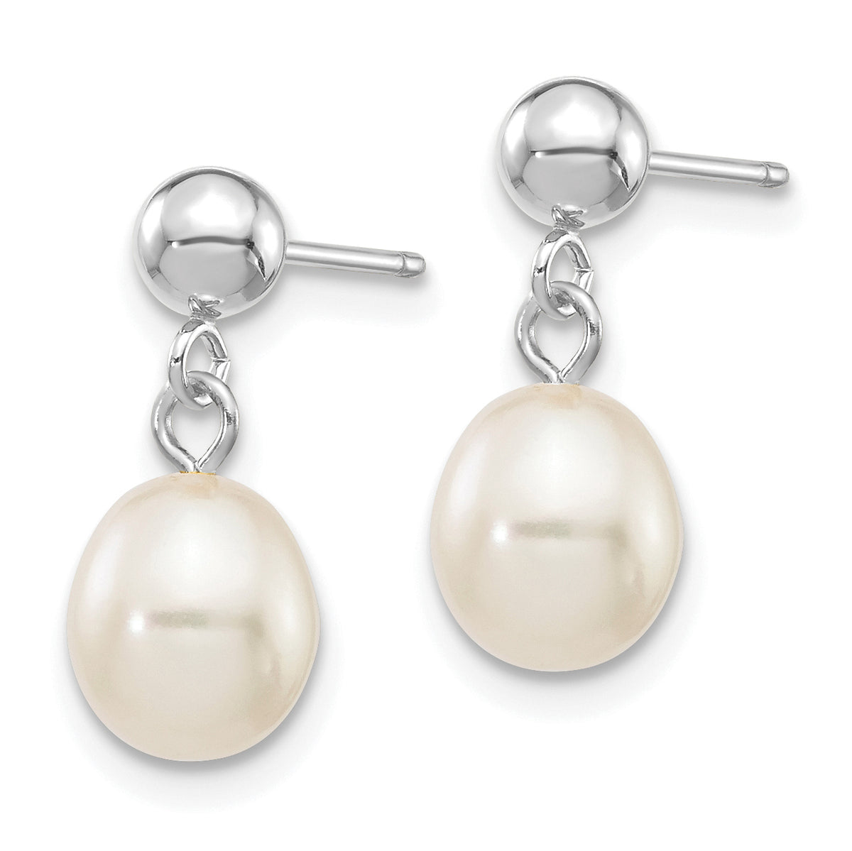 Rice Freshwater Cultured Pearl Dangle Post Earrings - 10k White Gold / 6 to 7 mm (range) / White