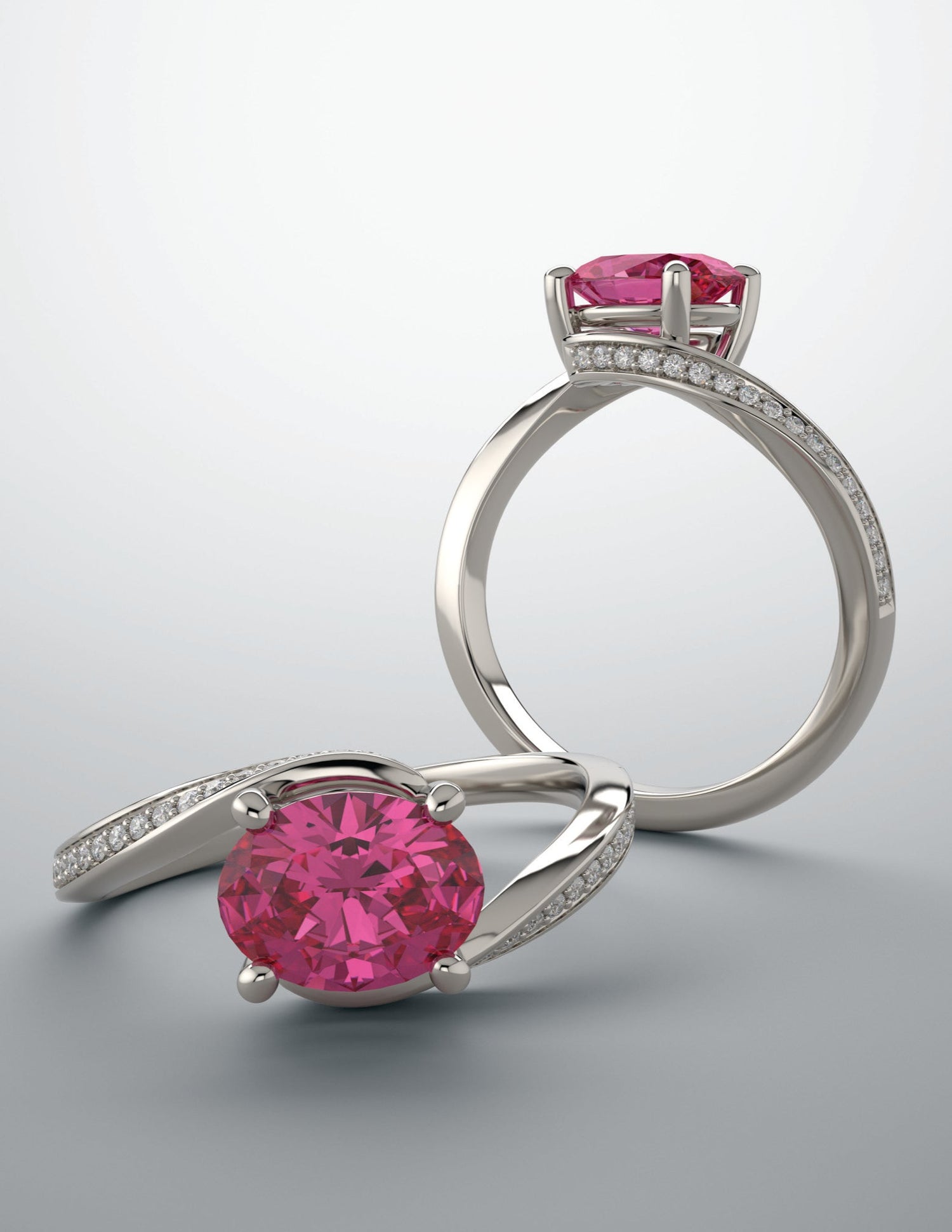Color gem ring with natural pink tourmaline & diamond