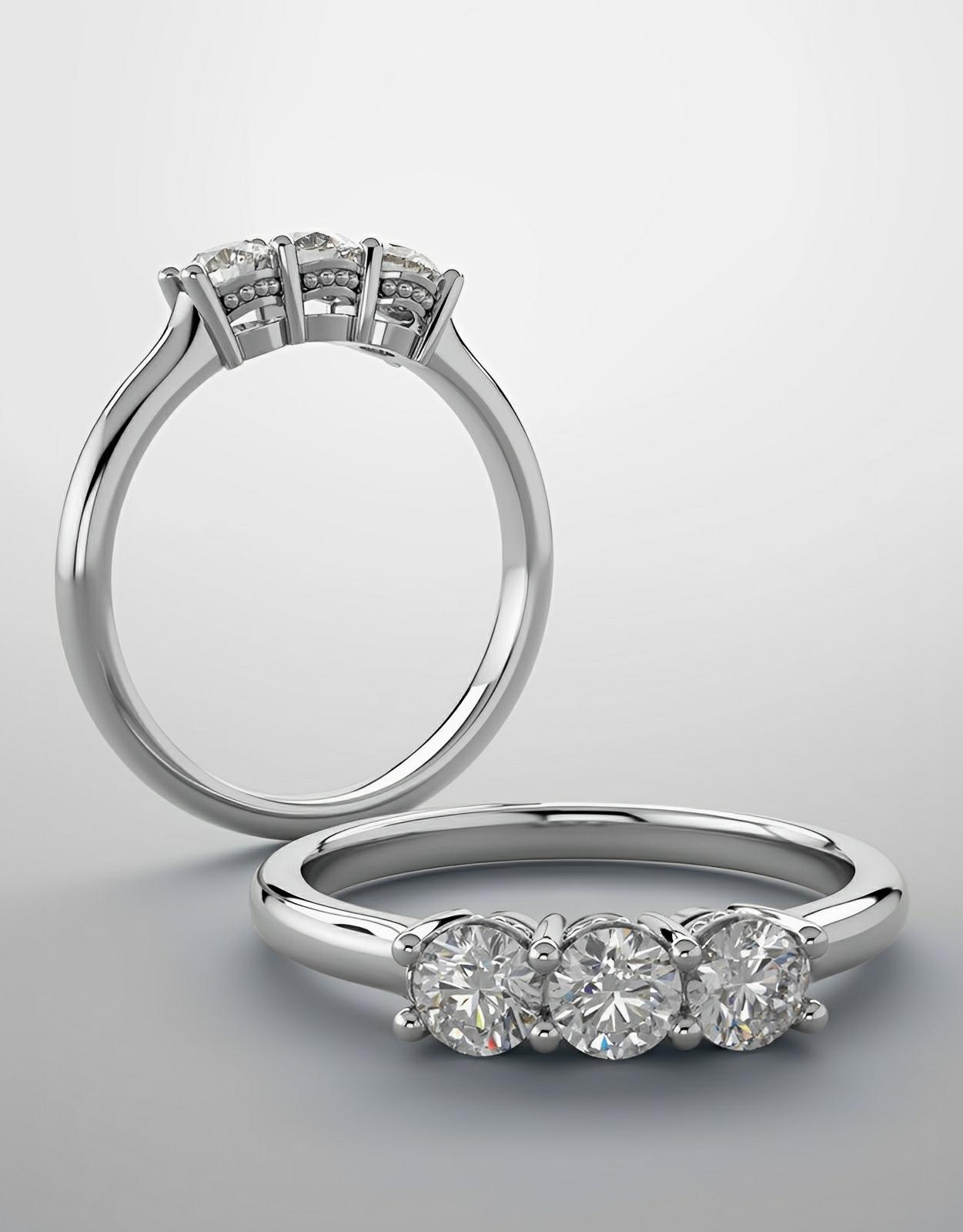 Diamond band, 3 stones white gold and diamonds